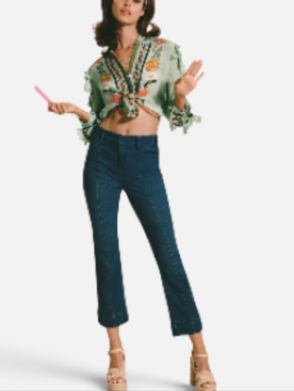 Pilcro Anthropologie Slim 70s High Rise Crop Flare Jeans Dark Wash